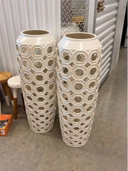 Modern White Ceramic Floor Vase Set | Large Decorative Vases