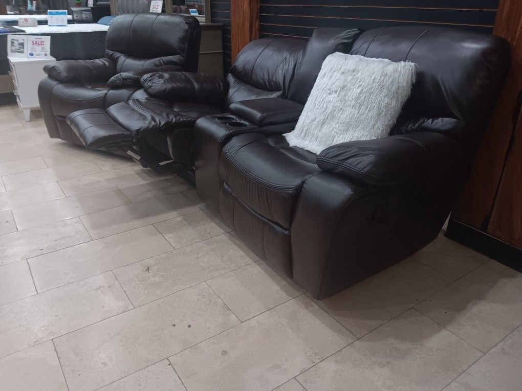 *Weekend Special!!!*---Stunning Madrid Brown Leather Reclining 3 Piece Sets---Only $1599!!!---Delivery And FinancingðŸ¤
