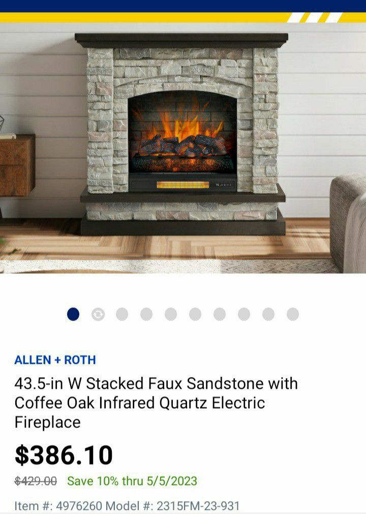43.5 -in W Stacked Faux Sandstone with Coffee Oak Infrared Quartz Electric Fireplace