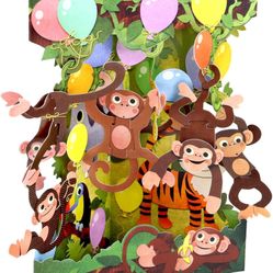 Santoro Interactive 3D Swing Greeting Card, Monkey Party