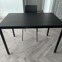 MELLTORP Table, black & 2 chairs with cushion