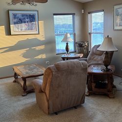 One Recliner Plus Two End tables And Coffee Table 