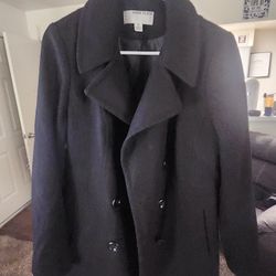 Womens Medium Thick Black Winter Pea Coat