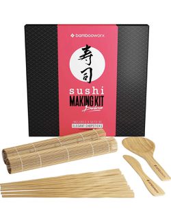💰2⃣️8⃣️ ❤️Brand New Brand New In Box Sushi Making Kit Deluxe with Chopsticks - 100% Bamboo - Includes 2 Rolling Mats, Rice Spreader, Rice Paddle,