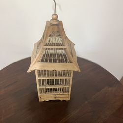Vintage All Wood Thinking Teak Bird Cage In Excellent Condition 