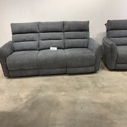 New Sofa and chair dual power recliner fabric upholstered.