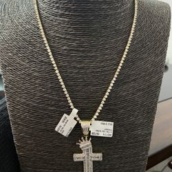 10k Gold Real Diamond Chain And Real Diamond Cross Combo For A Good price!! Total Ctw: 11 1/3