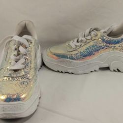 Women's Chunky Sneakers White Iridescent Platform Size 7