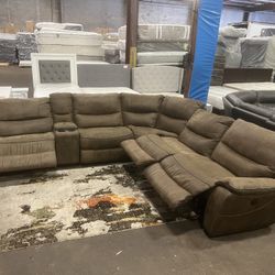 Power Recliner Fabric Sectional. Good Condition. Delivery Available 