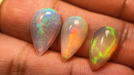 Natural Ethiopian Opal Cabochon Lot 10.6 Ct Pear Shape Loose Gemstones 3 Pcs