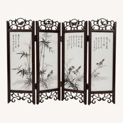 Asian Style 4 Panel Tabletop Folding Screen Decorative Desktop Divider New