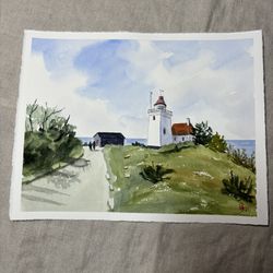 Danish Lighthouse Original Watercolor Painting 