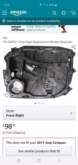TYC 660551 Front Right Replacement Window Regulator