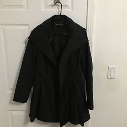 Calvin Klein Skirted Trench Coat w/Hood (Black)