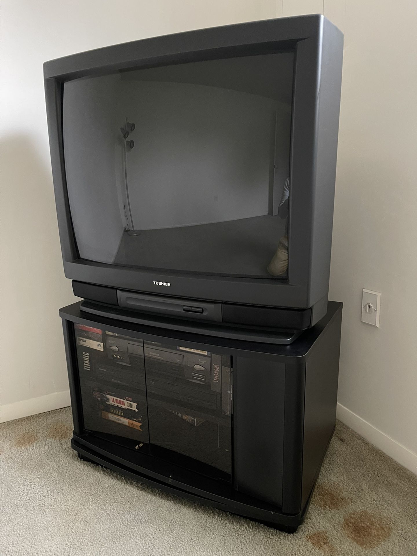 Old School Toshiba TV, VCR, VHS and Stand