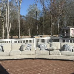 2 Matching Beige Fabric Sofas – Large Comfortable Couch Set – Excellent Condition