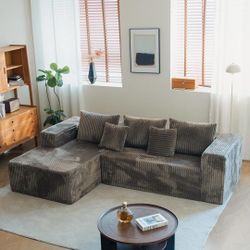 108" Boneless Couch with Chaise, Cloud Sectional Modular Sofa, Deep Seat Modular Sectional Sofa for Living Room, Upholstered Corduroy Couch for Apartm