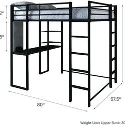 Gray Metal Full-size Bunkbed Frame with Desk (no mattress included)