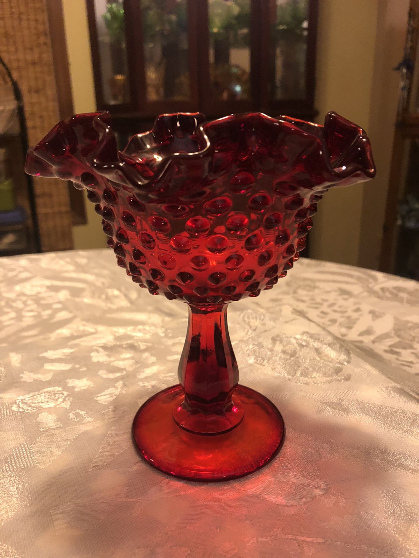 Vintage Fenton ruby red glass compote/candy dish