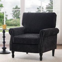 Oversized Accent Chair for Living Room, Chenille Fabric Upholstered Arm Chair, Black