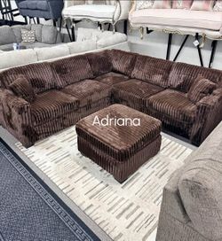 Stylish 4-Pc FurLike Brown Jumbo Corduroy Sectional Sofa Set