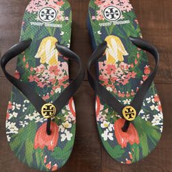 TORY BURCH WEDGE FLIP FLOPS SIZE 9 NAIVE BLUE