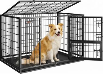 Heavy-Duty Dog Crate, Metal Dog Kennel and Cage with Removable Tray, XL for Medium and Large Dogs, 42.1 x 27.6 x 29.5 Inches, Black UPPD001B01