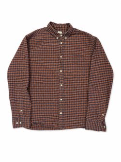 H&M Brown Navy Gingham Button-Up Shirt Men’s Large Long Sleeve