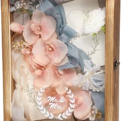 Large Shadow Box Frame Wedding Gifts for Couple Anniversary Rustic Shadow Box with Linen Back and Stick Pins Wedding Keepsake Box Wedding Memory Box f