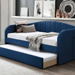Twin Over Twin Upholstered Navy Blue Day Bed 