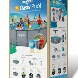 Funsicle 15ft Oasis Round Above Ground Metal Frame Swimming Pool, Includes SkimmerPlus Pump