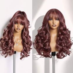 NEW - GORGIUS Glueless Wigs Body Wave Wig Long, Natural Burgundy Color, 