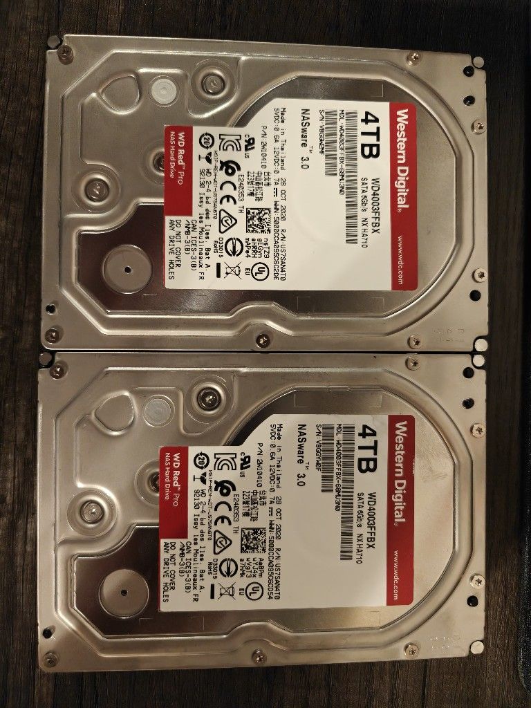 Two WD 4tb NAS Hard Drives