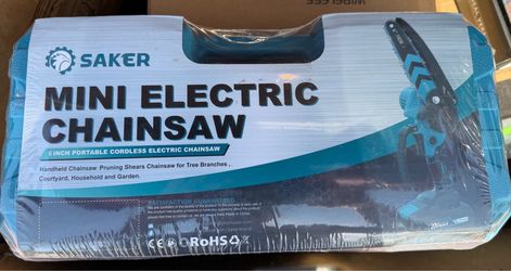 Saker Mini Chainsaw,6 Inch Electric Chainsaw Cordless,, Blue Portable Small Handheld Chain saw for Tree Branches,Courtyard, Household and Garden,Gift 