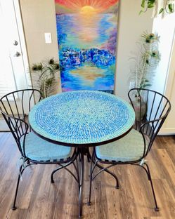 Mosaic Tile Bistro Table With 2 Chairs