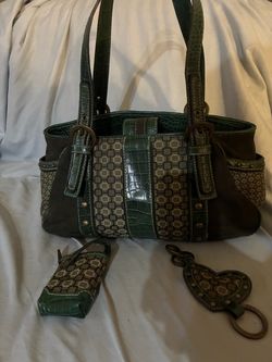 Green Patchwork Tote Handbag with Accessories