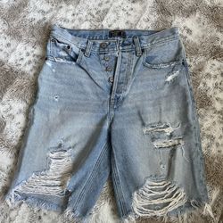 Abercrombie & Fitch Light Blue Destroyed Denim High Rise Shorts - size 26.