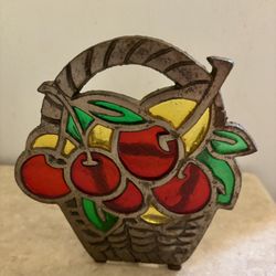 Vintage Stained Glass Basket Of Cherries Napkin  Holder 
