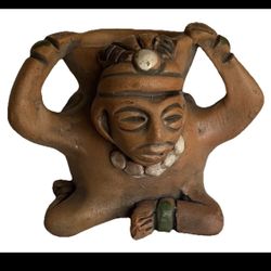 Aztec Mayan 3” Terracotta Clay Pot From Mexico Offer Bowl Vase Painted Vessel 