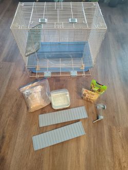 Small animal cage and accessories snacks sand bath glass water feeder