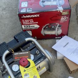 Husky 2 Gal. 135 PSI Portable Electric Oil-Free Quiet Jobsite Air Compressor with Dual Pressure Gauges and 1-Quick Coupler