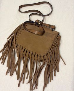 Patricia Nash Karisa Tan Leather Fringe Crossbody Saddle Bag Purse Boho