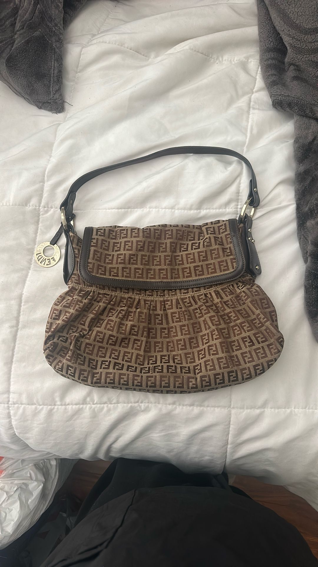 Vintage Fendi Zucca Canvas, Leather Shoulder Bag