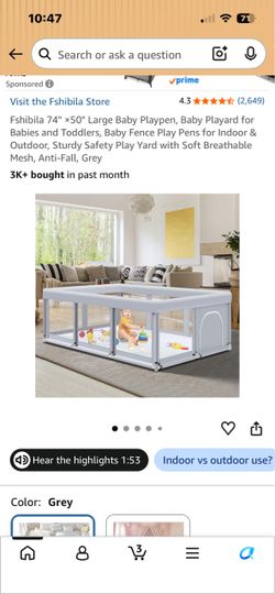 Fshibila Large Baby Playpen 74x50 Grey