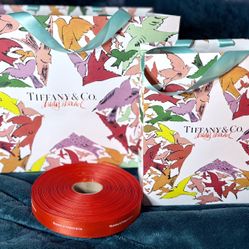 Tiffany & Co. x Andy Warhol LIMITED EDITION 2 Gift Bag sz XL & M and HUGE Ribbon Roll BUNDLE