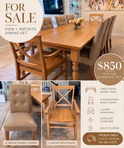 Set of dinner table + 8 chairs