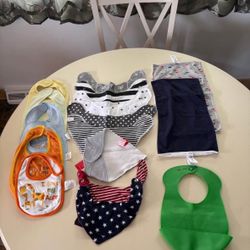 15 Baby Bibs & 2 Burping Cloth Shoulder Bibs