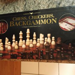 WOODEN BOARD GAME ,3 GAMES IN ONE , BACKGAMMON,CHEST, CHECKERS BRAND NEW 