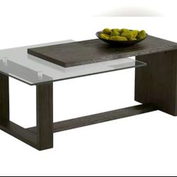 Cailee Aspen Style Dark Wood & Glass Top Cocktail/Coffee Modern Table