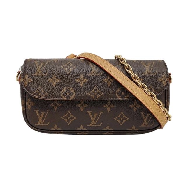 LOUIS VUITTON IVY Brown Coated Canvas Striped Shoulder Bag Handbag - Gold Hardware
